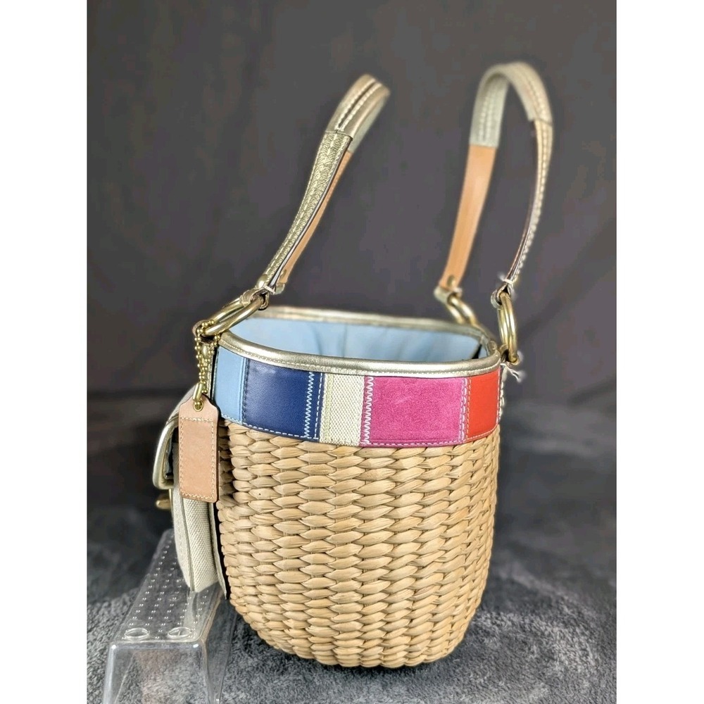 ✨ RARE Y2K Limited Edition Coach Legacy Straw Basket Bag Patchwork Beach Summer - Picture 6 of 16